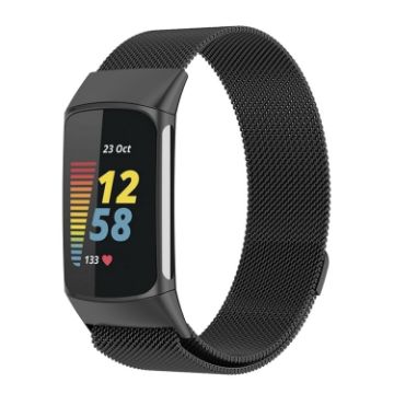 Black Milan Magnetic Metal Steel Mesh Band for Fitbit Charge 6 - 1