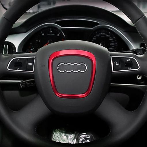 Red Audi Car Steering Wheel Decorative Ring Cover Trim Sticker - 1