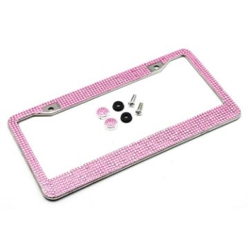 US Standard Stainless Steel License Plate Frame with Pink Diamonds - 1