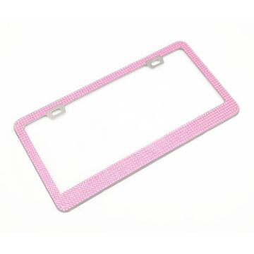US Standard Stainless Steel License Plate Frame with Pink Diamonds - 1