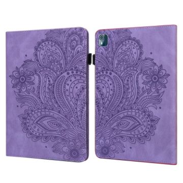 Nokia T10 Purple Leather Tablet Case - Peacock Embossed Pattern - 1