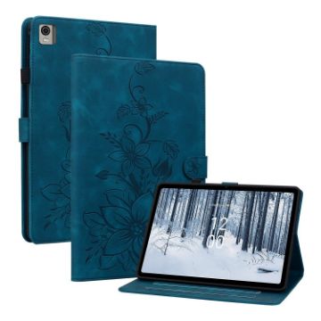 Nokia T10 Lily Embossed Leather Tablet Case - Dark Blue - 1