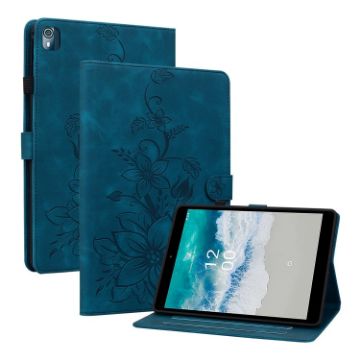 Nokia T21 Lily Embossed Leather Tablet Case - Dark Blue - 1
