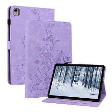 Nokia T10 Lily Embossed Leather Tablet Case - Purple - 1
