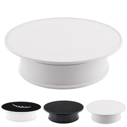20cm Electric Rotating Turntable Display Stand, 360 Degree Photography Video Props, Battery Powered (White) - 1