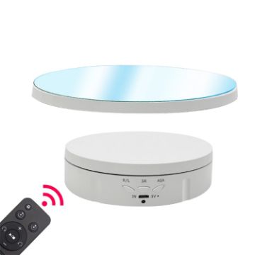 22cm Mirror Electric Rotating Display Stand Turntable - White - 1
