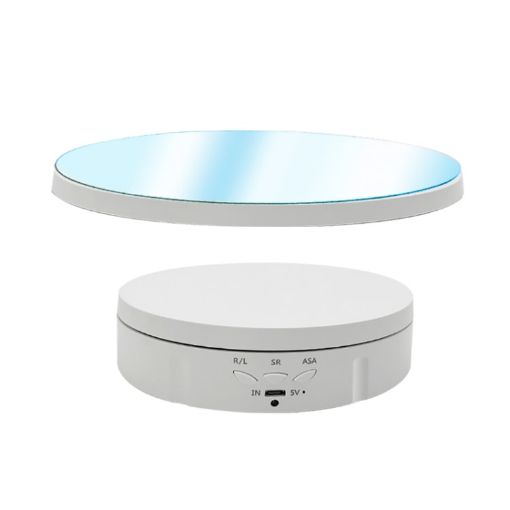 22cm Mirror Electric Rotating Display Stand White - 1