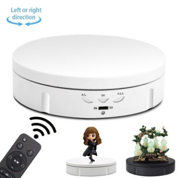 14.6cm Remote USB Electric Rotating Turntable Display Stand, White - 1