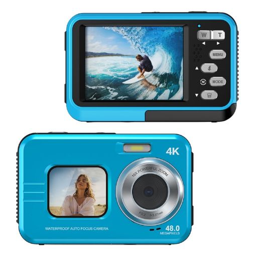 WDC901 Waterproof 48MP HD Dual Screen Camera EU Plug (Blue) - 1