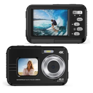 Waterproof 48MP HD Dual Screen Camera UK Plug - Black - 1
