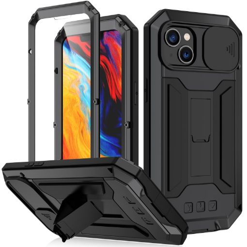 R-JUST Shockproof Waterproof Case for iPhone 14 - Black - 1