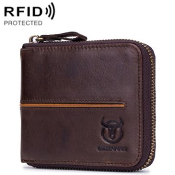 BULL CAPTAIN 042 RFID Anti-theft Cowhide Business Card Holder Zipper Wallet - 1