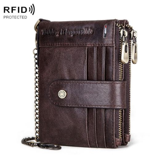 HUMERPAUL RFID Anti-Theft Leather Wallet - Dark Brown - 1