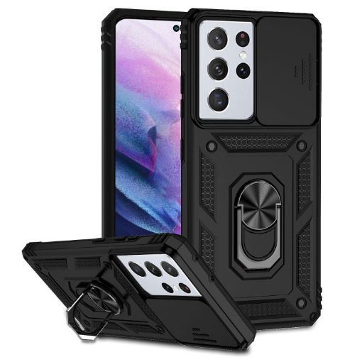 Samsung Galaxy S21 Ultra 5G Sliding Camshield Holder Phone Case - Black - 1