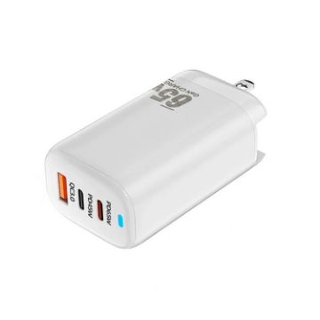 TE-65W GaN PD65W Dual USB-C/Type-C+USB-A Adapter - White - 1