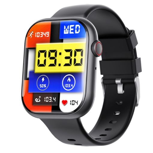 Black Silicone Smart Watch with Blood Sugar/Oxygen Monitoring - F70 - 1