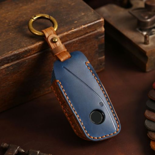 2024 BMW X7 Hallmo Cowhide Car Key Protection Cover - Blue - 1
