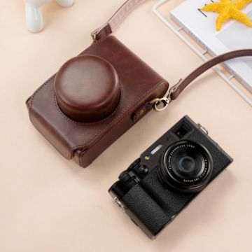 FUJIFILM X100VI Leather Camera Case Bag with Strap - Coffee - 1
