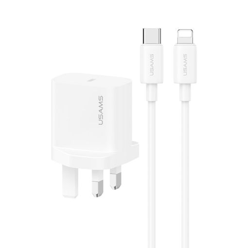 USAMS CC227 20W Fast Charging Charger Set - USB-C to 8 Pin - UK Plug - 1