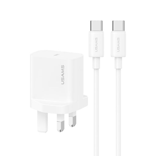 USAMS CC227 20W Fast Charging Charger Set, USB-C to USB-C (UK Plug) - 1