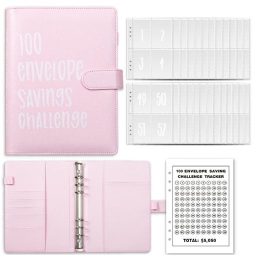 A5 100 Day Savings Challenge Envelope Budget Planner Binder - Pink - 1