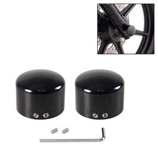 Harley Davidson Motorcycle Front Axle Wheel Covers - Black - 1