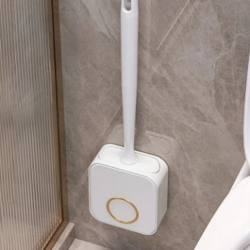 Wall-mounted Toilet Brush and Holder Set with Lid - White - 1