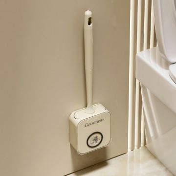 Wall-mounted Toilet Brush and Holder Set with Lid - Cream White - 1