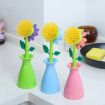 Green Flower Shaped Pot Brush - Kitchen Dishes Sink Stove Cleaning - 3