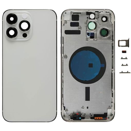 iPhone 14 Pro Max Battery Back Cover with Side Keys & Card Tray - Silver - 1