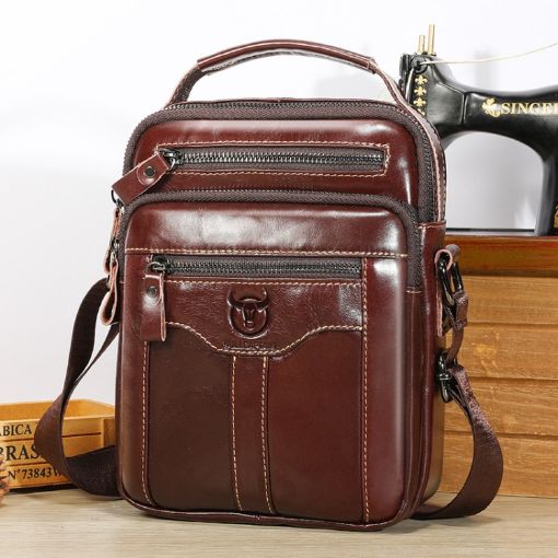 BULL CAPTAIN 0400 Large-Capacity Cowhide Crossbody Bag (Coffee) - 1