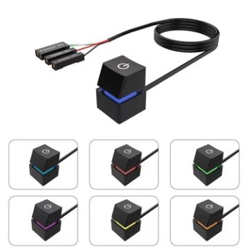 Desktop Computer Extension Cable Start Button, Black Case Colorful Light - 1
