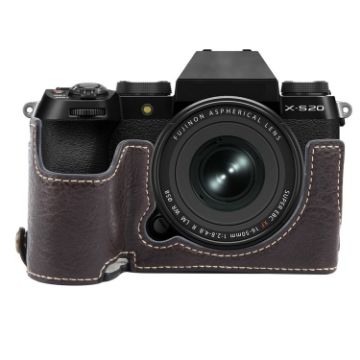 FUJIFILM X-S20 Buffalo Texture PU Leather Camera Half Case Base - Dark Coffee - 1