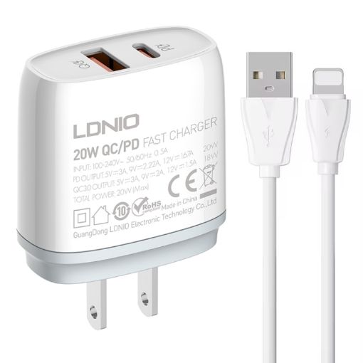 LDNIO Q229 Fast Charger with 1m USB to 8 Pin Cable - 1