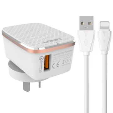 LDNIO A1204Q QC3.0 18W USB Fast Charger with 1m USB to 8 Pin Cable - 1
