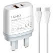 LDNIO Q229 Fast Charger + Type-C Cable - UK Plug (White) - 1