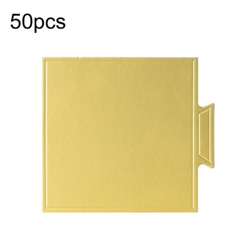 50pcs 100mm Square Golden Paper Plates Dessert Board Base Mousse Mat Cake Cardboard Pastries Display Tray - 1