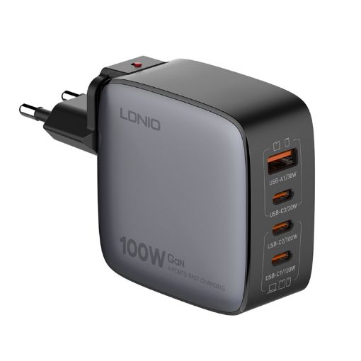 LDNIO Q408 100W GaN USB Charger + 3 USB-C Ports - EU Plug - 1