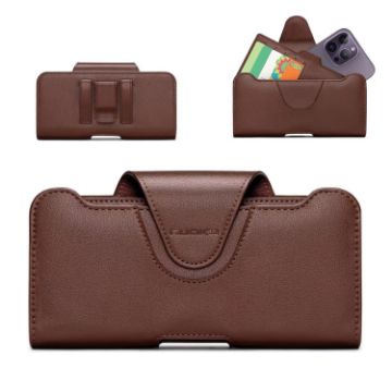 NUOKU Dual Phone Belt Clip Carrying Pouch Leather Case - Dark Brown - 1
