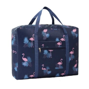 Waterproof Foldable Hand Luggage Bag - Navy Blue Flamingo - 1