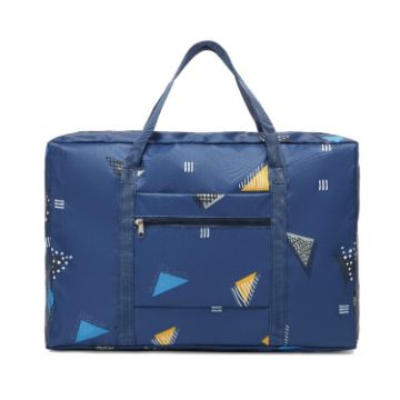 Waterproof Foldable Hand Luggage Bag - Navy Blue Geometry - 1