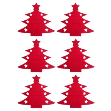6pcs Christmas Tree Knife and Fork Sleeve Tableware Bag (Red) - 1