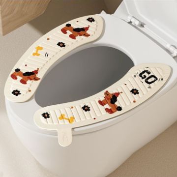 Adhesive Waterproof Toilet Mat - Cheese Puppy (1 Pair) - 1