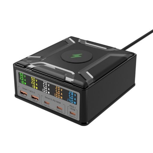 868D 6-In-1 High-Power Type-C+USB Charger with QI Wireless Charging - 1