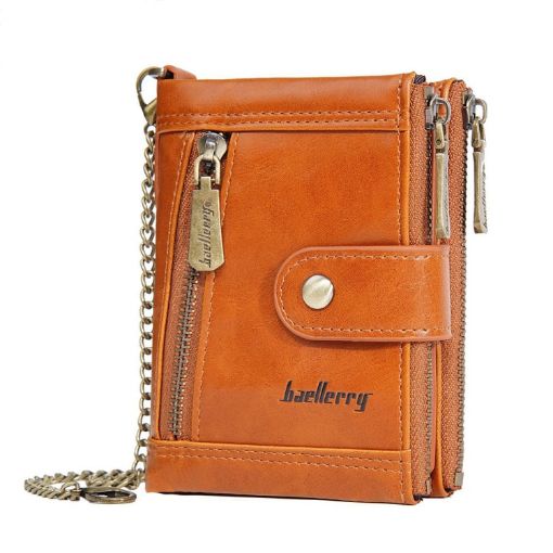 Baellerry D3261 Retro Short Wallet Coin Purse - Light Brown - 1