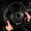38cm Wine Red Cowhide Steering Wheel Cover - Four-Season Embossed Hand-Sewn - 8
