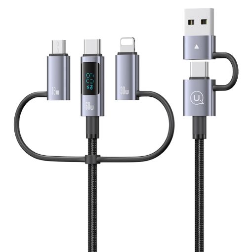 USAMS 60W 6 in 1 Fast Charging Cable, 1.2m Length - Titanium Gray - 1