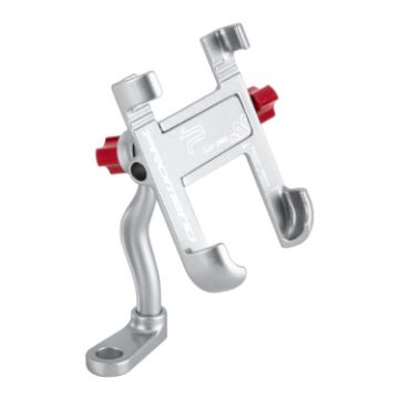 PROMEND Aluminum Cell Phone Holder for Motorcycle, Adjustable Angle, Silver - 1