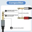 3m Gold Plated 6.35mm Male Dual Sound TRS Stereo to 2 x 6.35mm Male TS Mono Y Splitter Adapter Audio Cable - 4