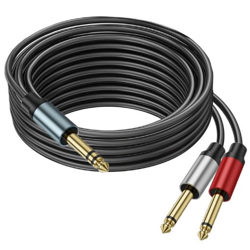 Gold Plated 6.35mm Male Dual Sound TRS Stereo to 2 x 6.35mm Male TS Mono Y Splitter Adapter Audio Cable - 1